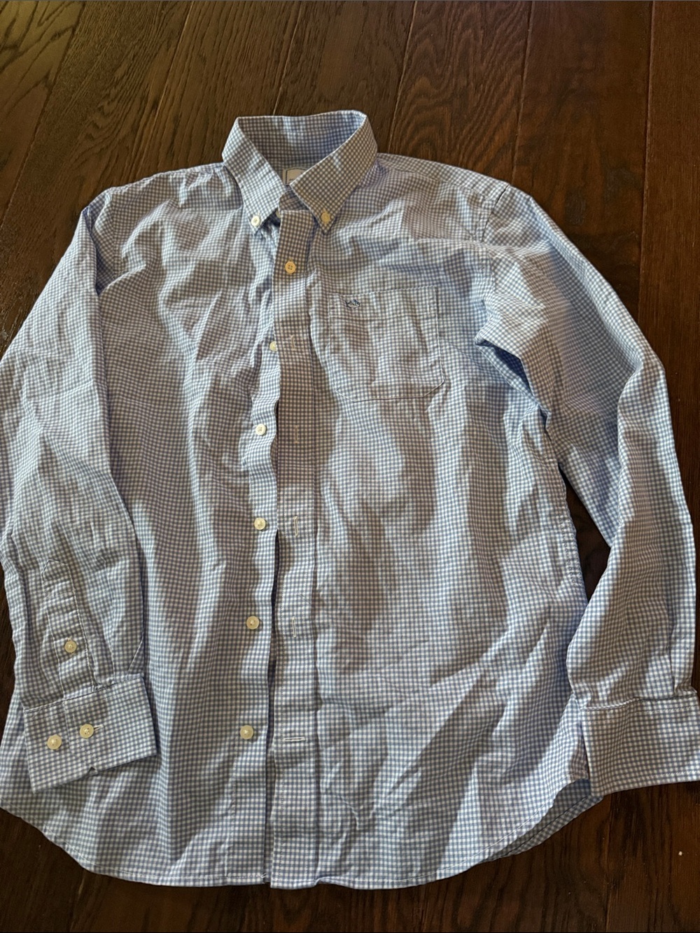 Southern Tide Light Blue and White Gingham Button-Down Shirt